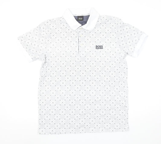 Hugo Boss Men's White Geometric Cotton Polo Shirt Size M