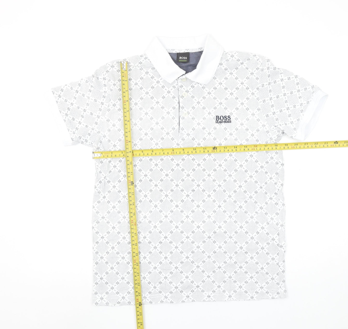 Hugo Boss Men's White Geometric Cotton Polo Shirt Size M