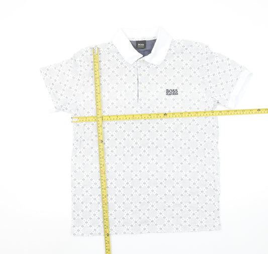 Hugo Boss Men's White Geometric Cotton Polo Shirt Size M
