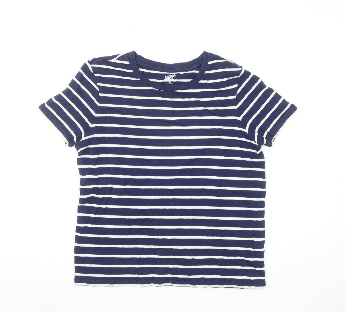 Lands' End Women's Navy White Striped Cotton T-Shirt Size M 10-12