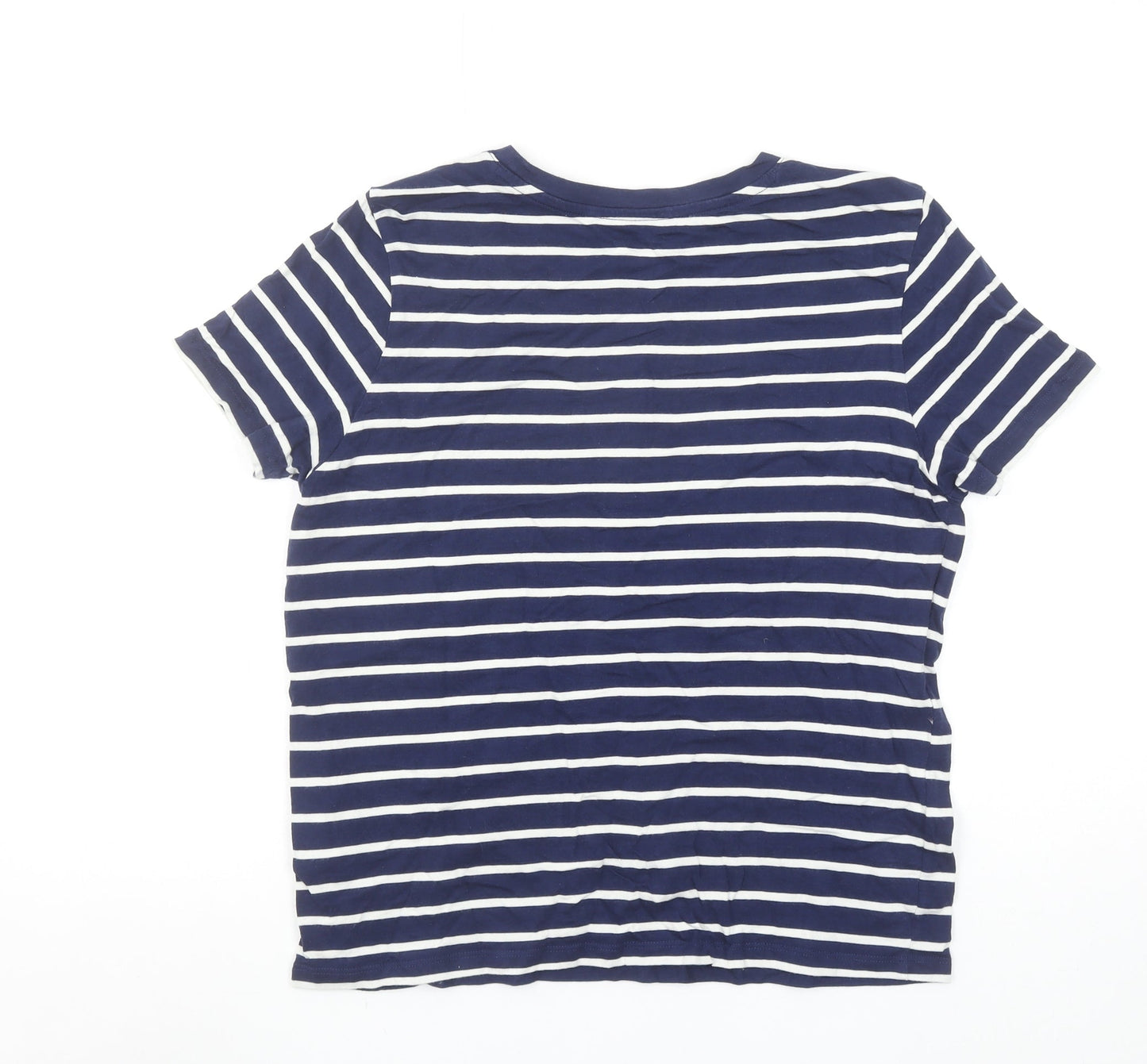 Lands' End Women's Navy White Striped Cotton T-Shirt Size M 10-12