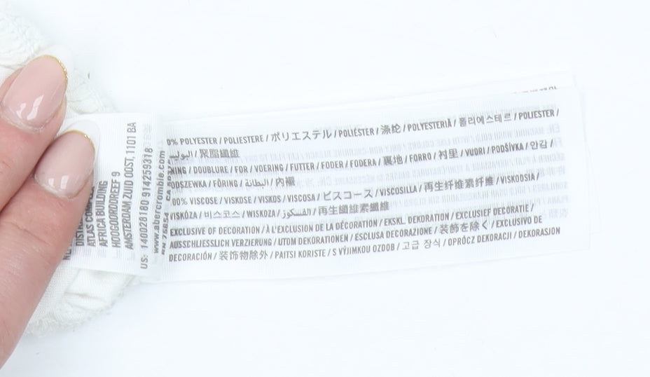 Abercrombie & Fitch Womens Ivory Floral Cropped Puff Sleeve Blouse L