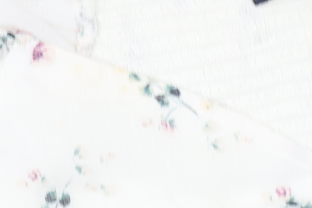 Abercrombie & Fitch Womens Ivory Floral Cropped Puff Sleeve Blouse L