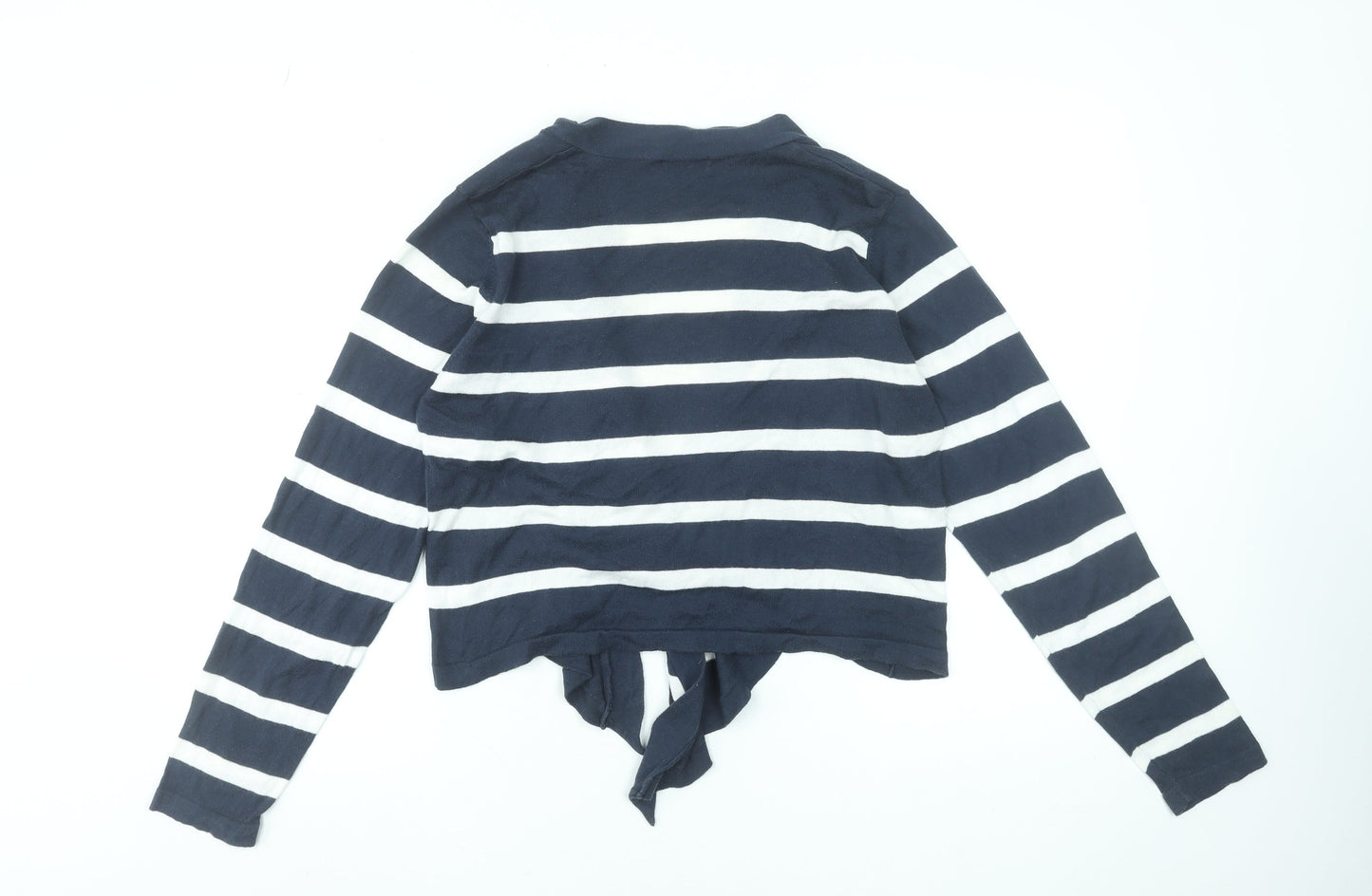 M&Co Women’s Blue Striped Cotton Wrap V-Neck Jumper XL