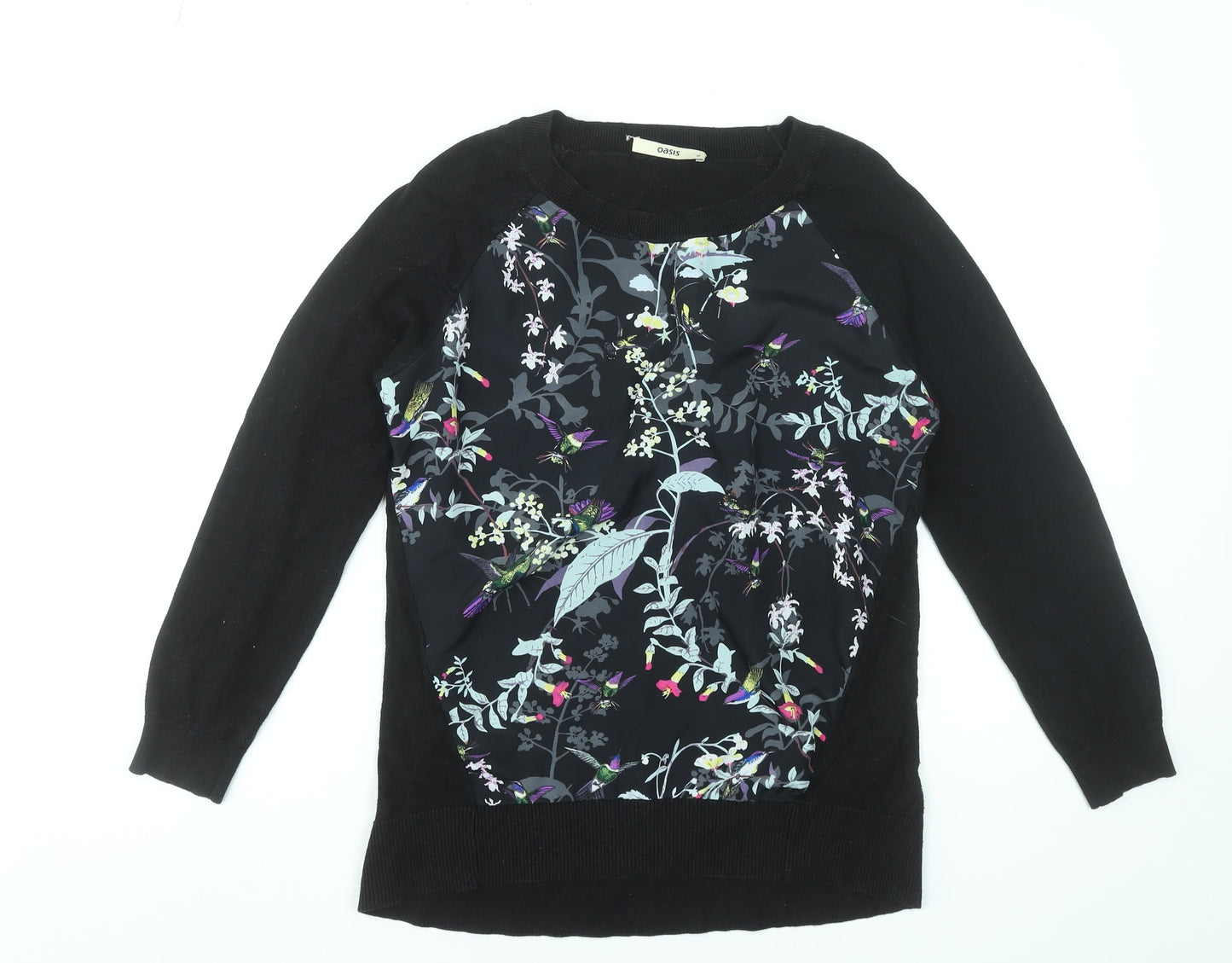 Oasis Women's Black Floral Front Pullover Jumper Size M