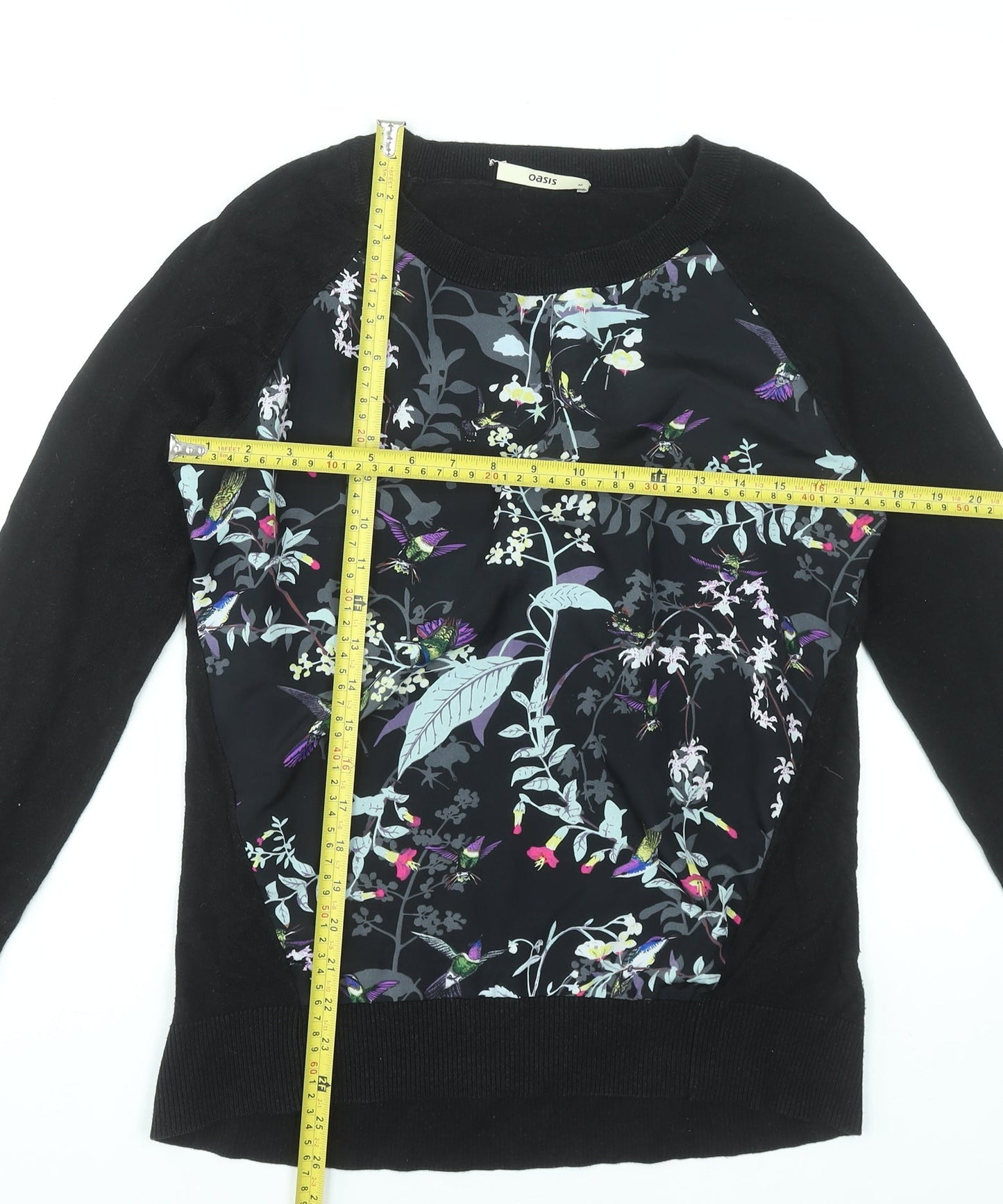 Oasis Women's Black Floral Front Pullover Jumper Size M