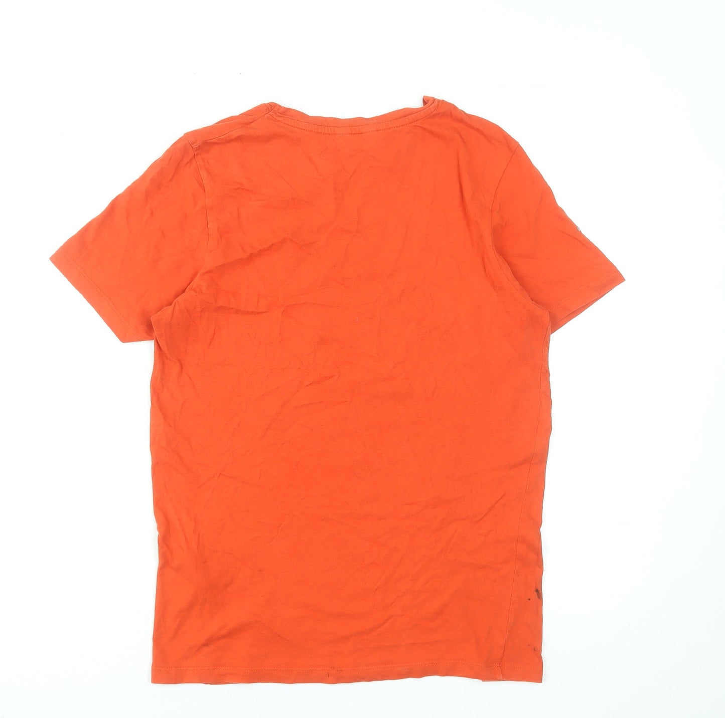 Jack & Jones Men's Orange Graphic Crew Neck Cotton T-Shirt Size S