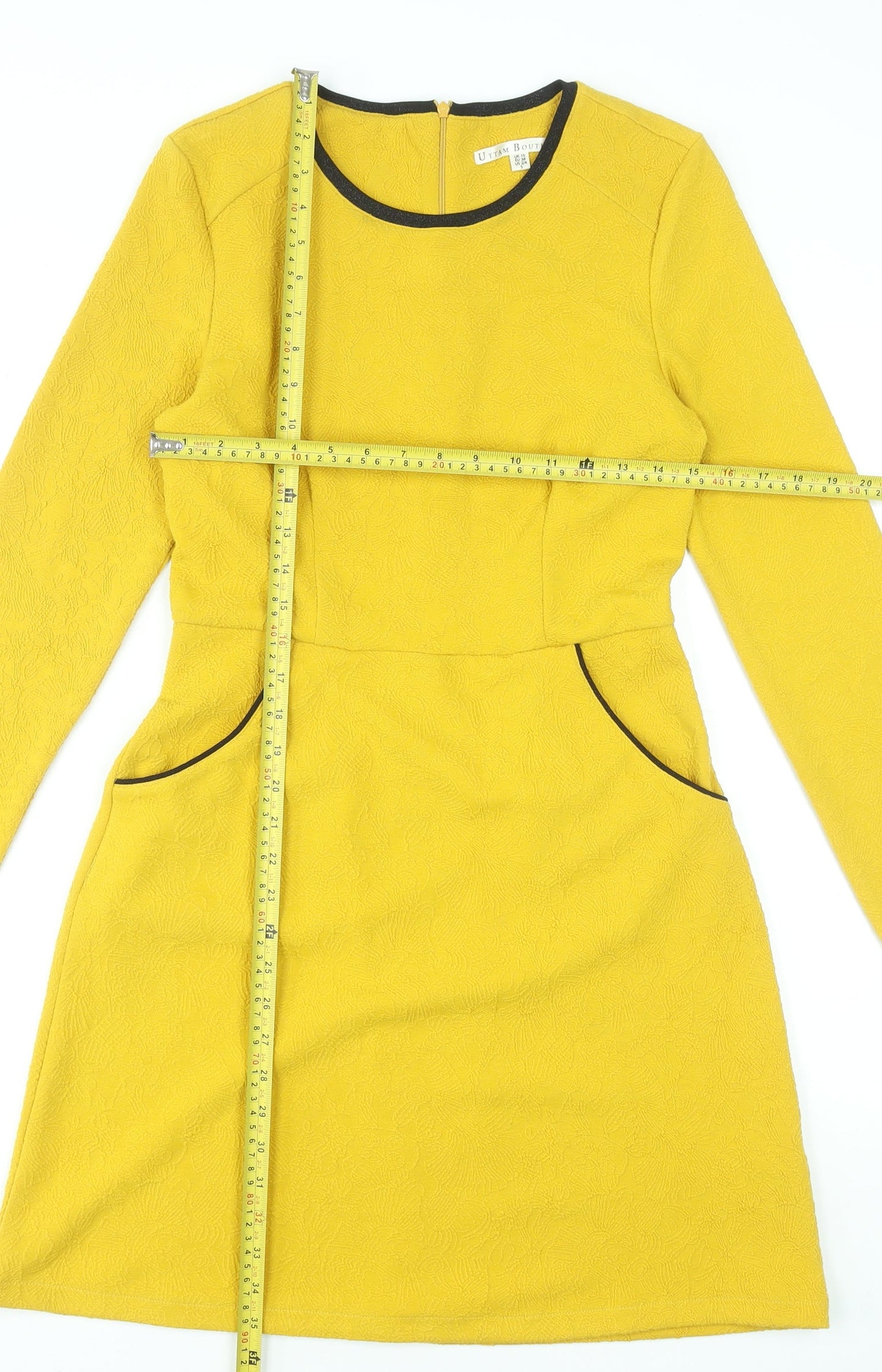 Uttam Boutique Women Yellow Shift Dress Size 10 Long Sleeve