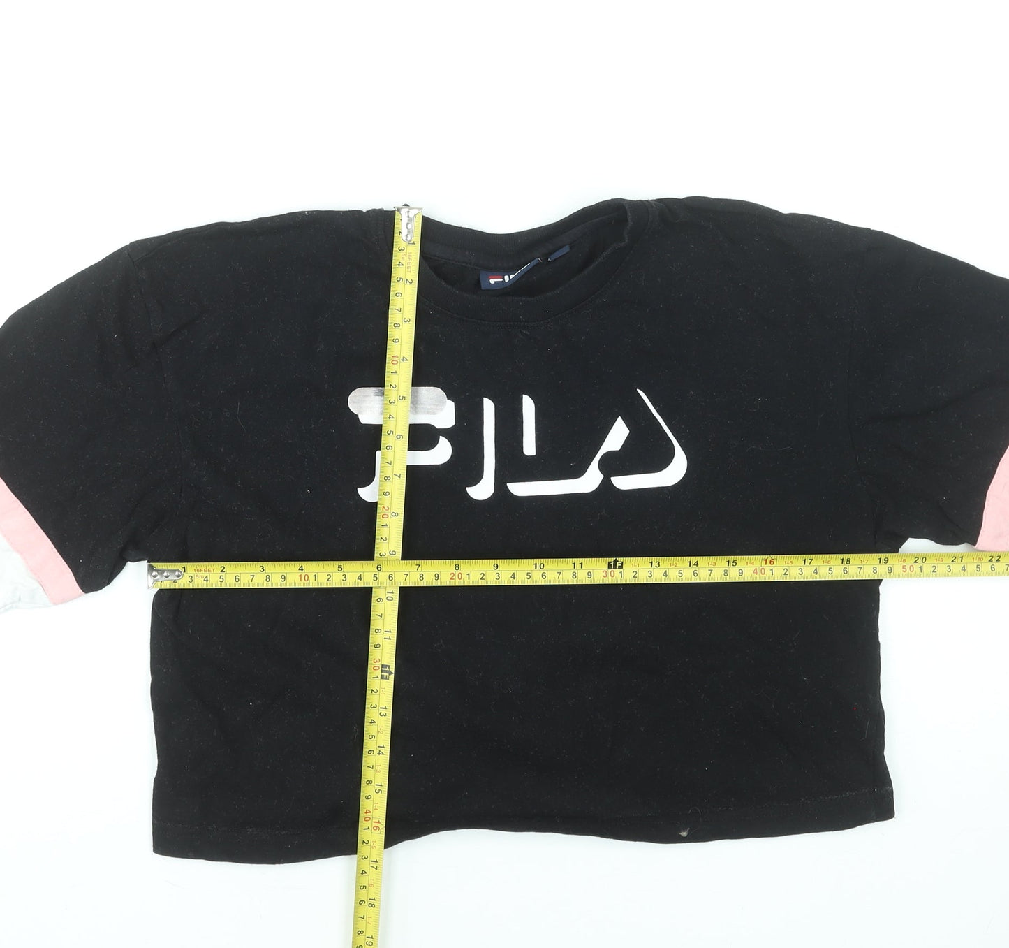 FILA Womens Black Cropped Logo T-Shirt Size S