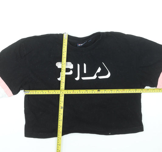 FILA Womens Black Cropped Logo T-Shirt Size S