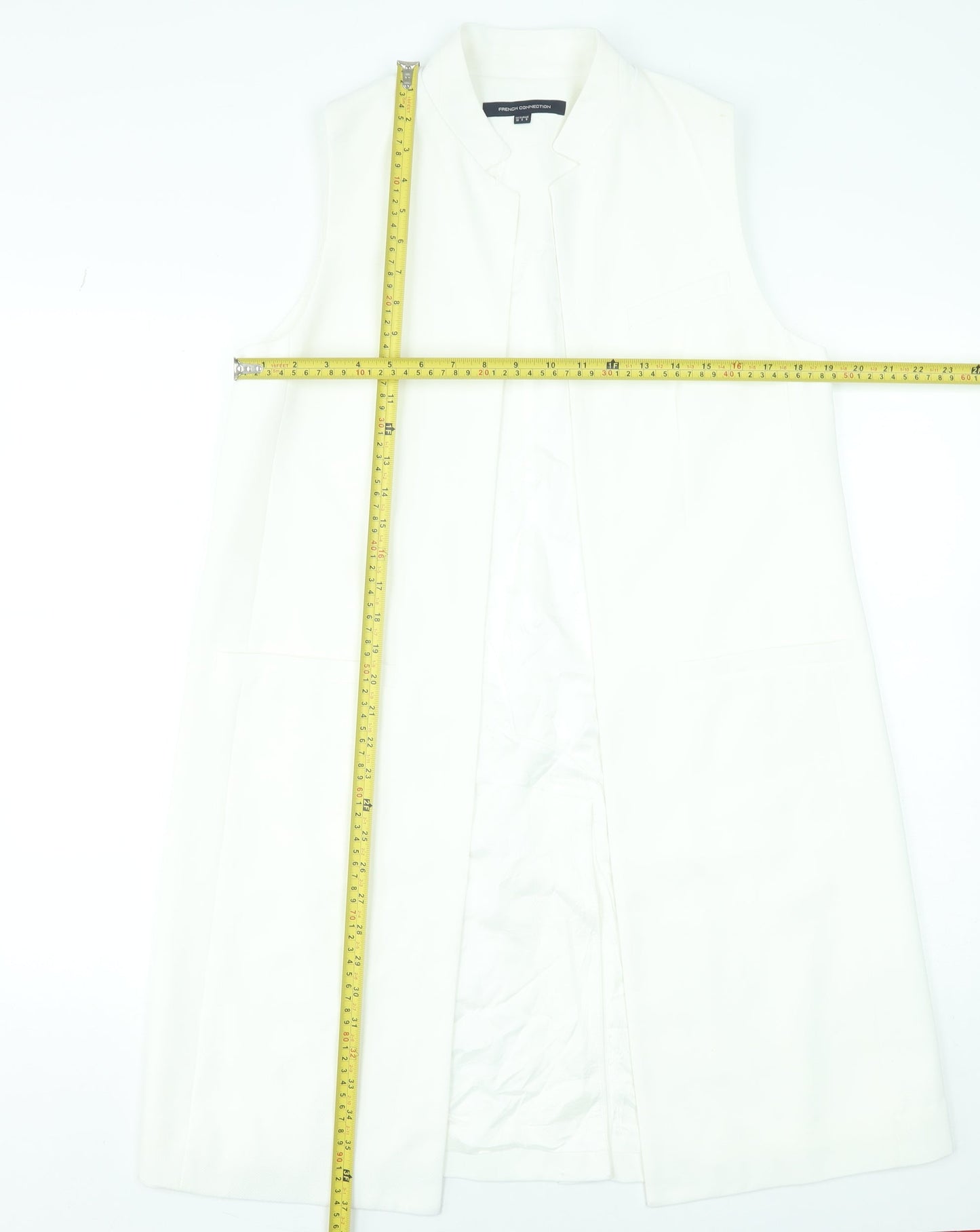 French Connection Women's White Long Sleeveless Waistcoat Size 10