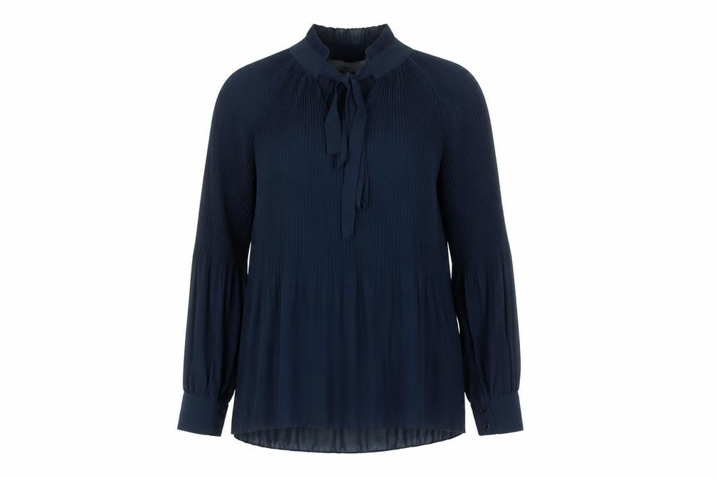Modissima Women's Blue Pleated Bow Neck Long Sleeve Blouse Size S