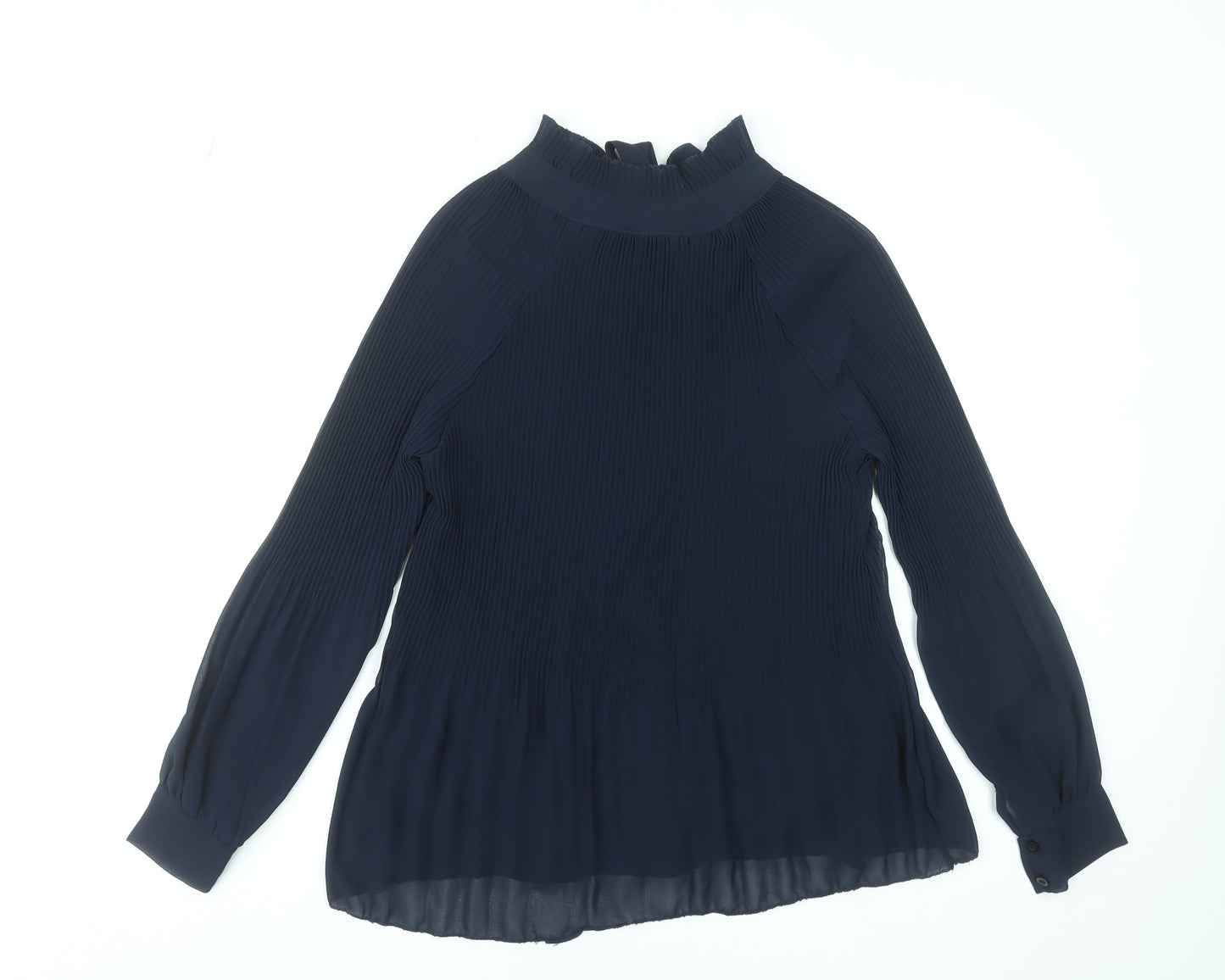 Modissima Women's Blue Pleated Bow Neck Long Sleeve Blouse Size S
