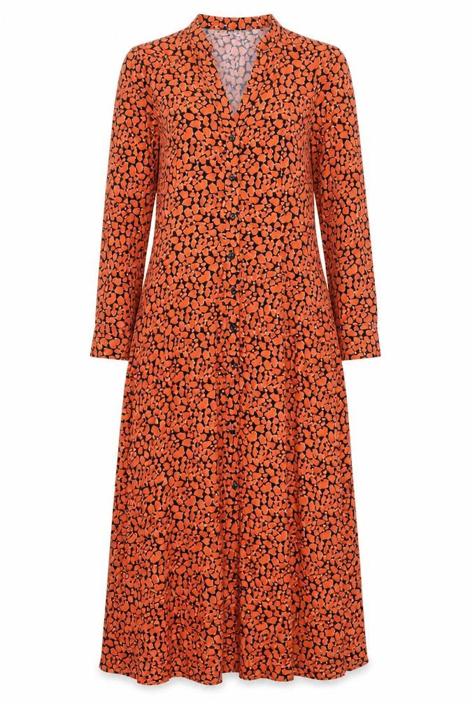 Gallery Women’s Orange Geometric Midi Shirt Dress Size 10