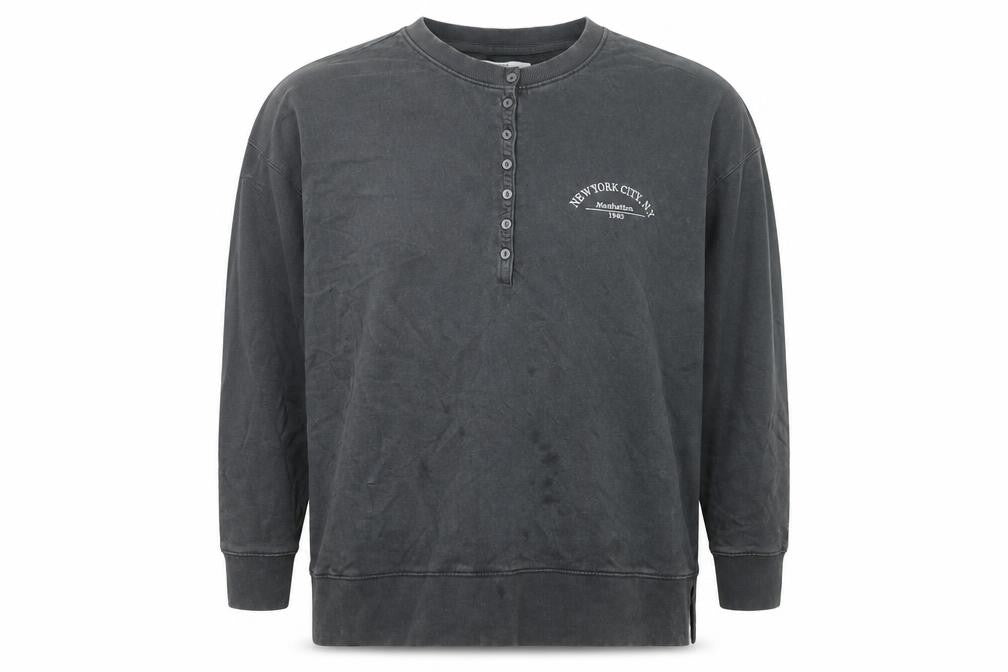 Next Men’s Grey Henley Sweatshirt XL Cotton Button Logo Top