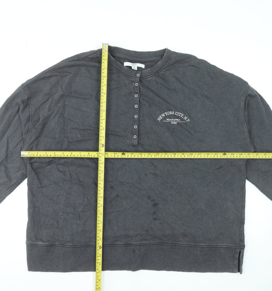 Next Men’s Grey Henley Sweatshirt XL Cotton Button Logo Top