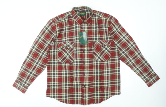 Champion Men's Red Plaid Cotton Flannel Long Sleeve Button-Up Shirt L