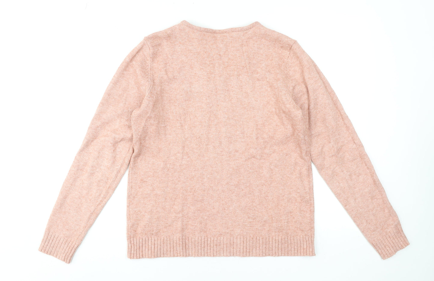 Vila Women's Pink V-Neck Long Sleeve Pullover Jumper Size L