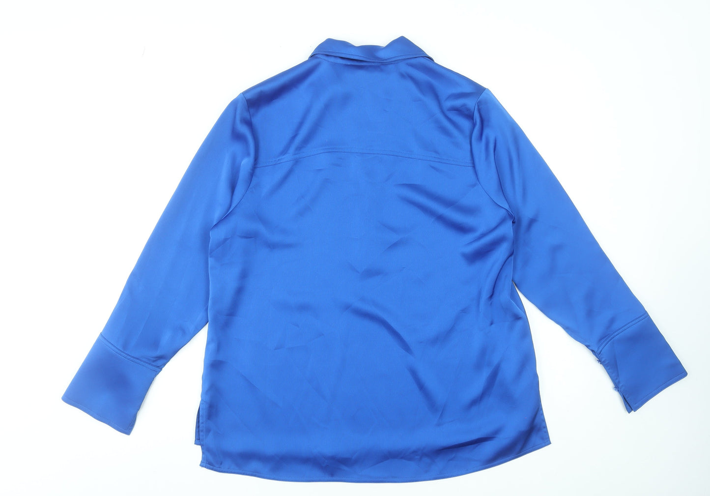 Gallery Womens Blue Long Sleeve Collared Satin Blouse UK 12