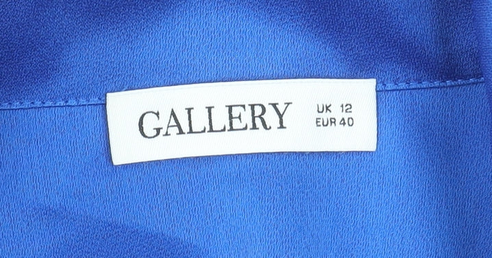 Gallery Womens Blue Long Sleeve Collared Satin Blouse UK 12
