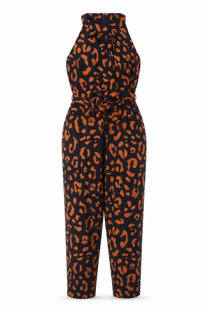 Wallis Womens Black & Brown Animal Print Sleeveless Jumpsuit Size 10