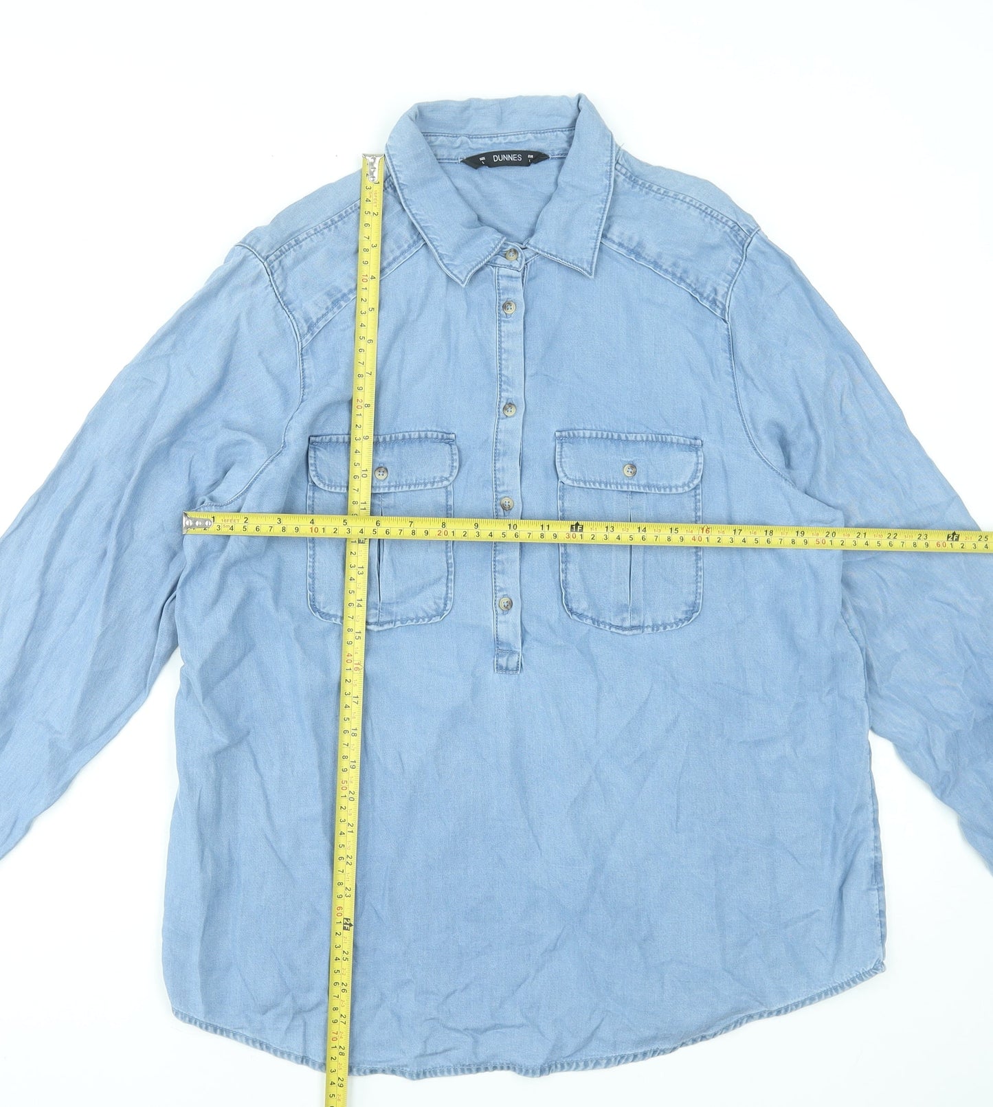 Dunnes Stores Women’s Blue Lyocell Long Sleeve Button-Up Shirt L