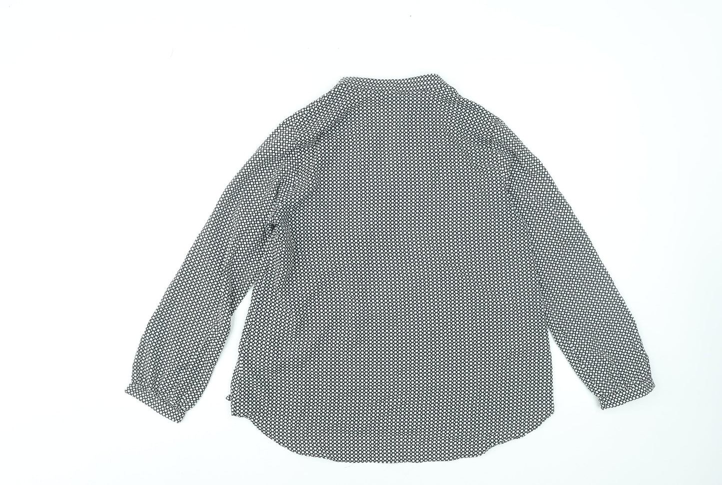 Marks and Spencer Women's Black Geometric Blouse Size 8 Petite Long Sleeve
