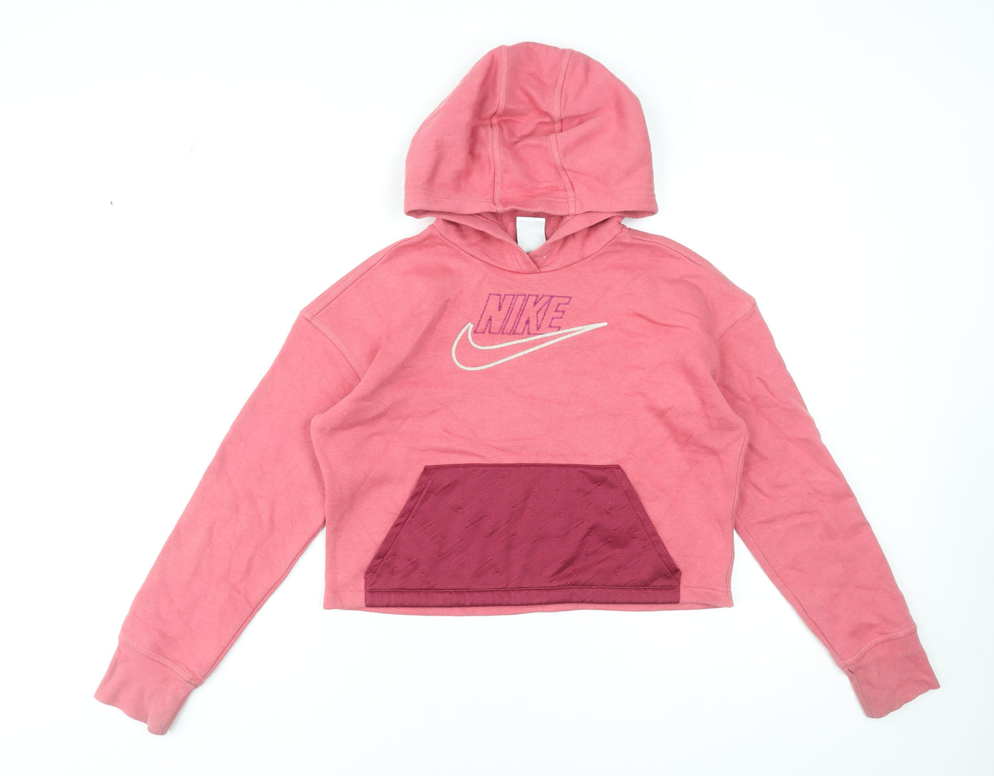 Nike Girls Pink Hooded Pullover Sweatshirt XL 156-166cm Cotton Blend