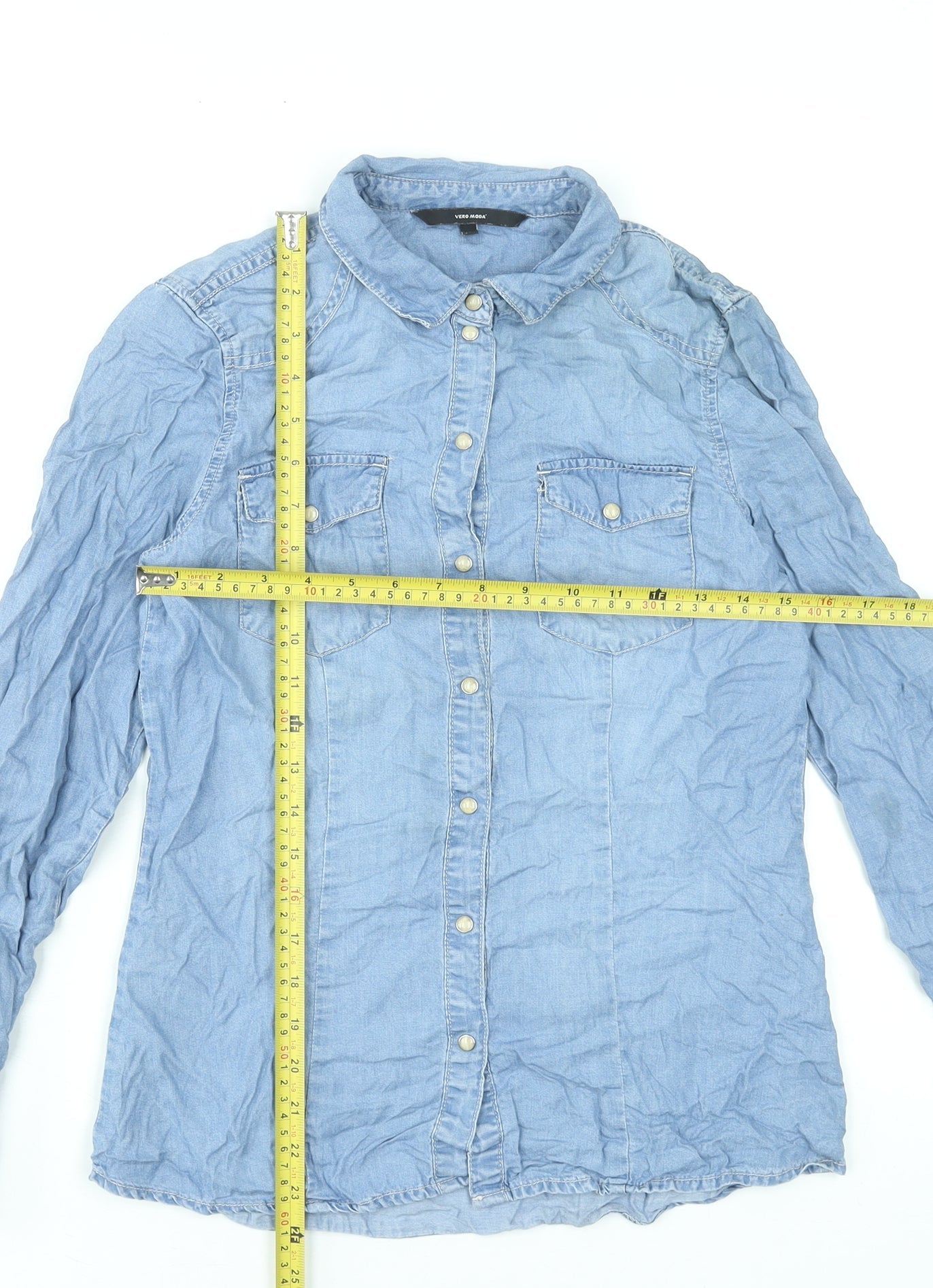 Vero Moda Women's Blue Lyocell Denim Button-Up Shirt Size S
