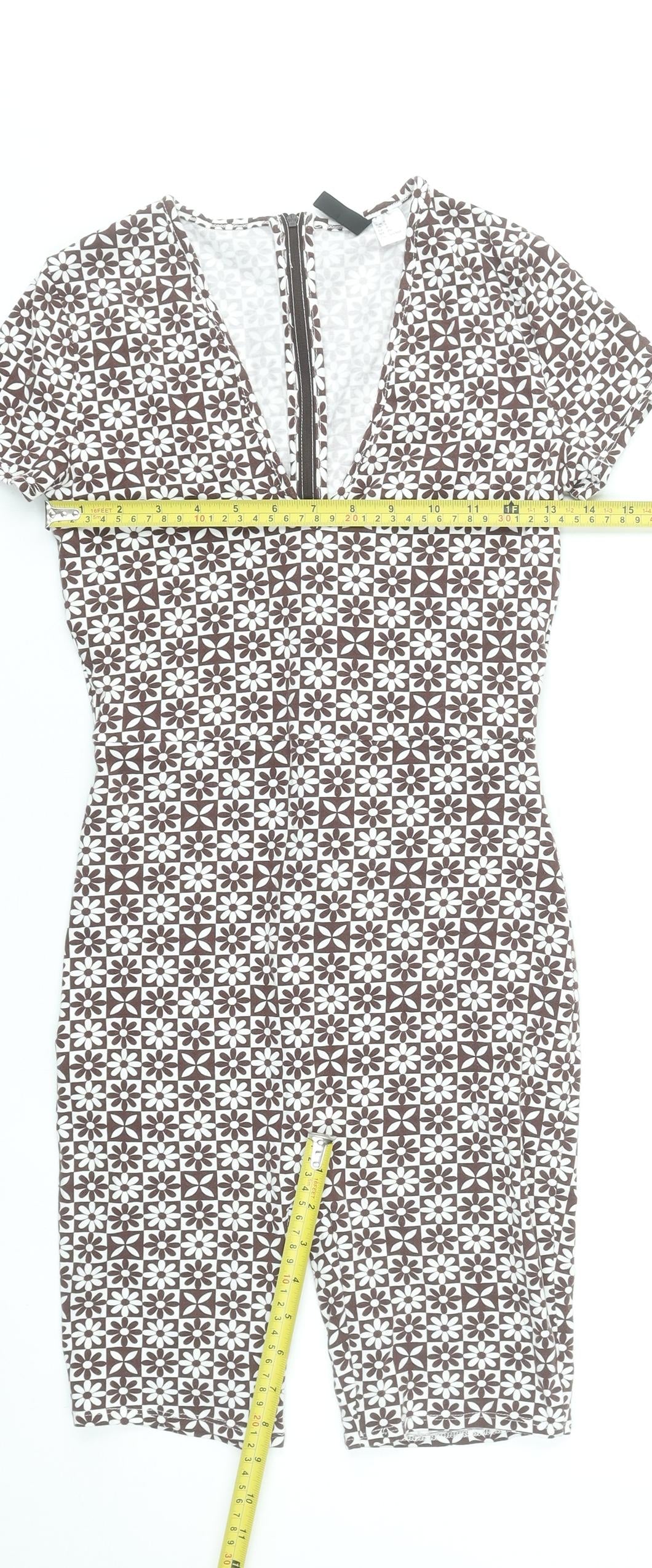 H&M Divided Women’s Brown Floral Stretch Jersey Playsuit Size S