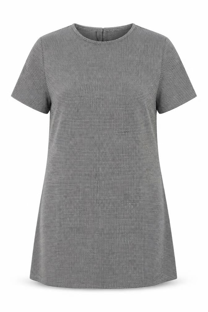 MNG Women’s Grey Houndstooth Shift Dress Size 14 Short Sleeve