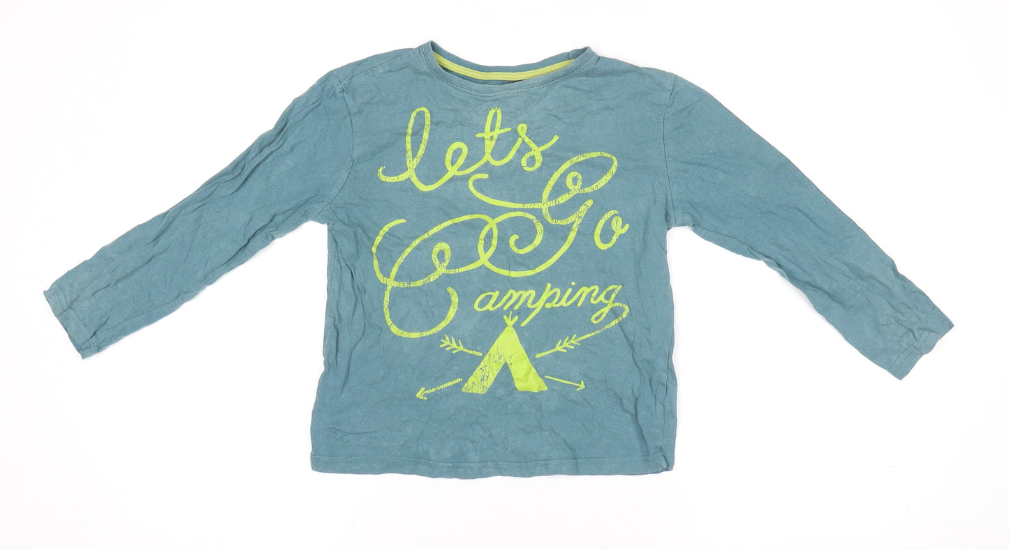 Mothercare Boys Blue Long Sleeve Camping Graphic Cotton T-Shirt 5-6 Years