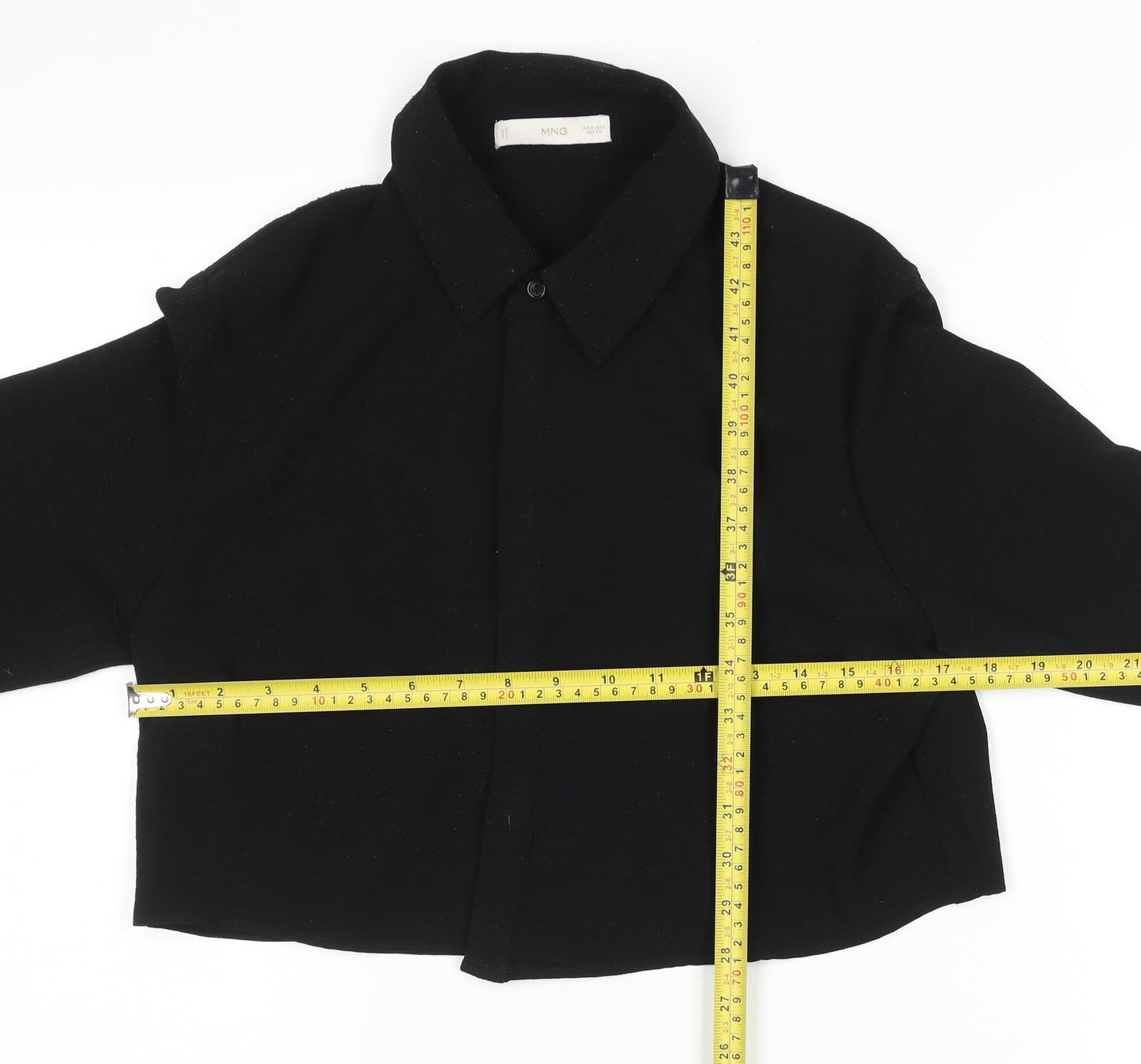 Mango Women's Black Cropped Button-Up Shirt Size S