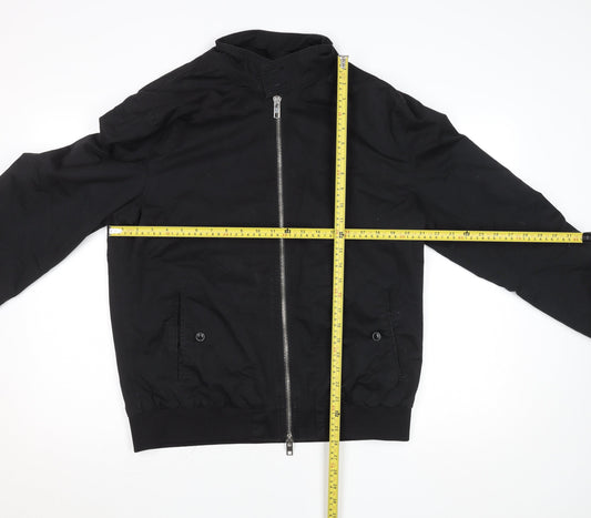 River Island Men’s Black Bomber Jacket L Stand-Up Collar Full Zip Casual