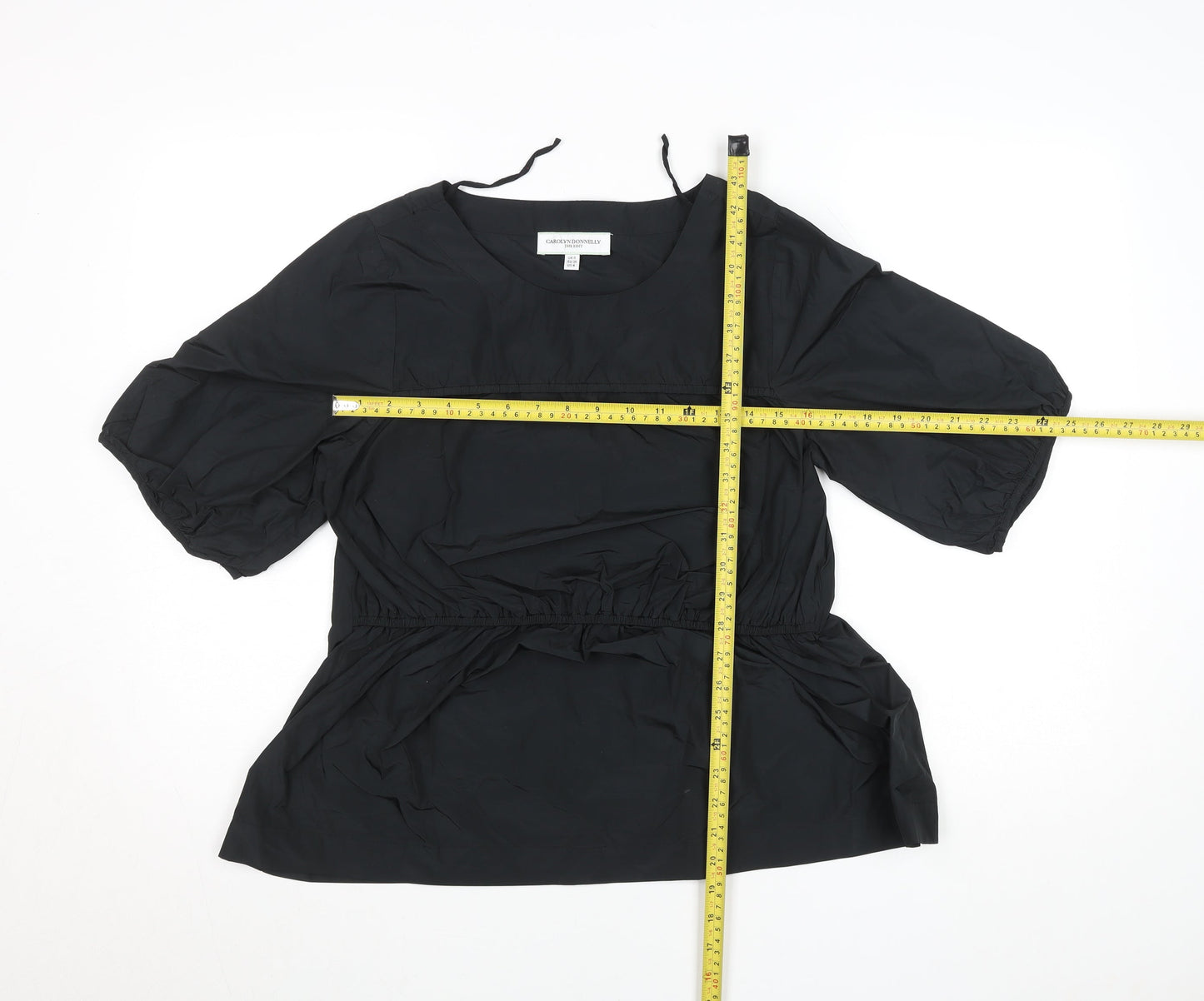 Carolyn Donnelly Women's Black Tunic Blouse Size 8 Short Puff Sleeve