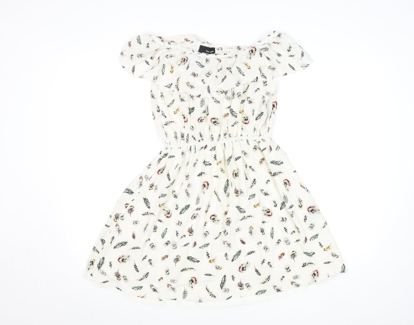 The Kooples Women Ivory A-Line Feather Print Silk Short Dress XS