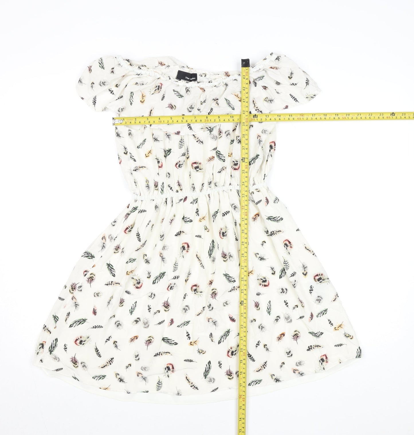 The Kooples Women Ivory A-Line Feather Print Silk Short Dress XS