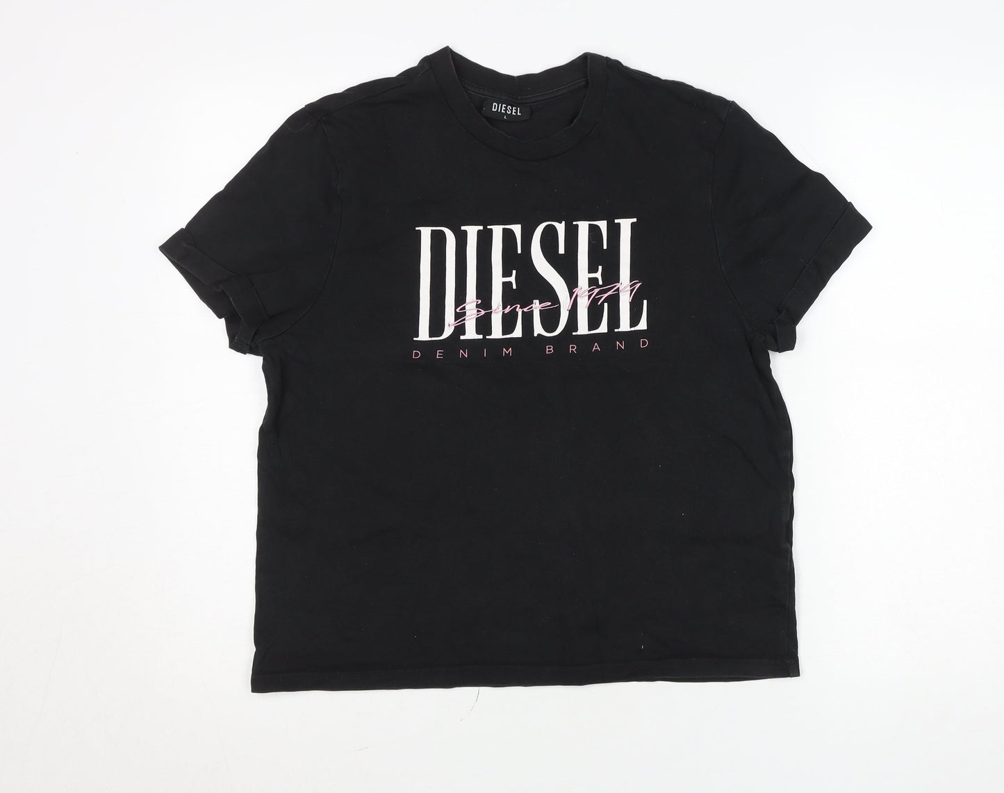 Diesel Womens Black Logo Cotton T-Shirt L Short Sleeve Casual Top