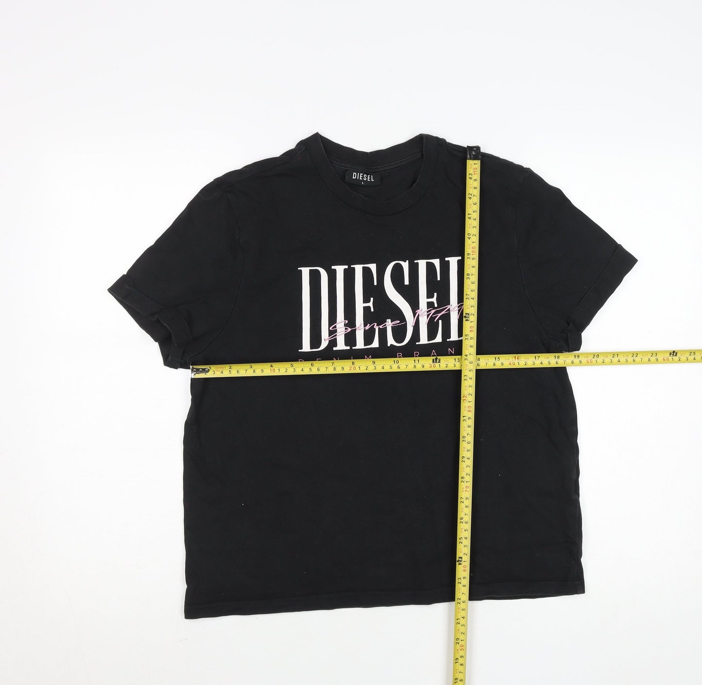 Diesel Womens Black Logo Cotton T-Shirt L Short Sleeve Casual Top
