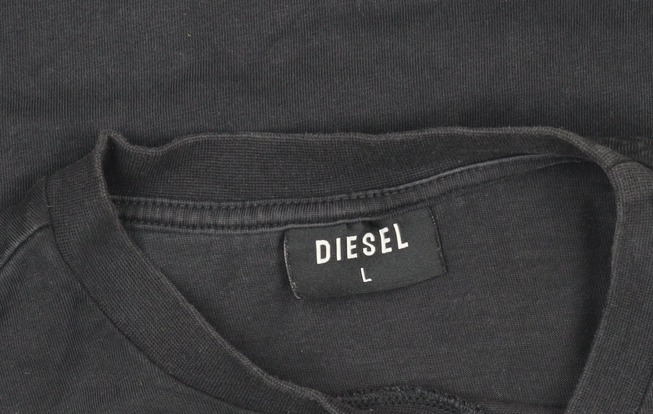 Diesel Womens Black Logo Cotton T-Shirt L Short Sleeve Casual Top