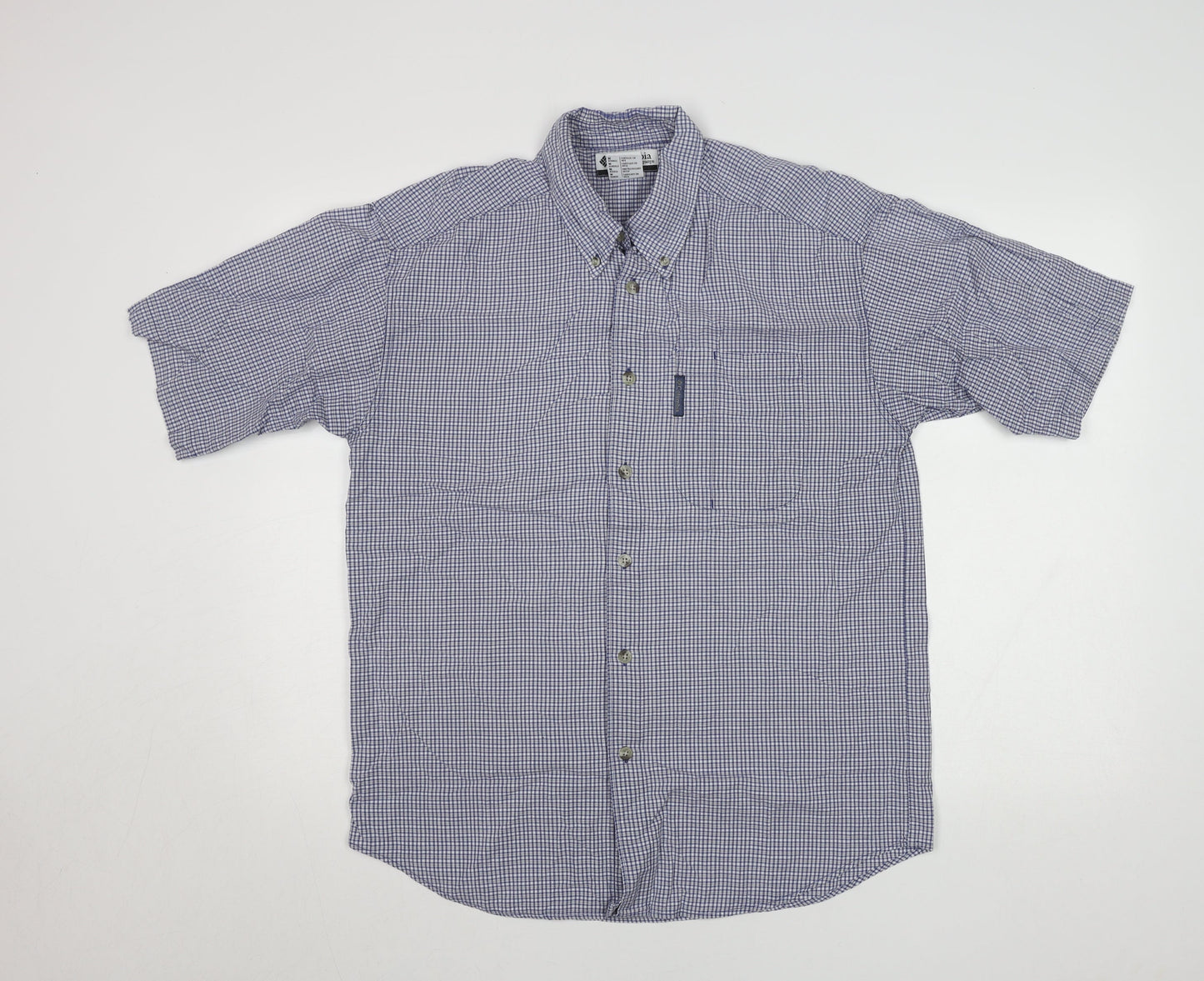 Columbia Men's Blue Check Short Sleeve Button-Up Cotton Shirt M