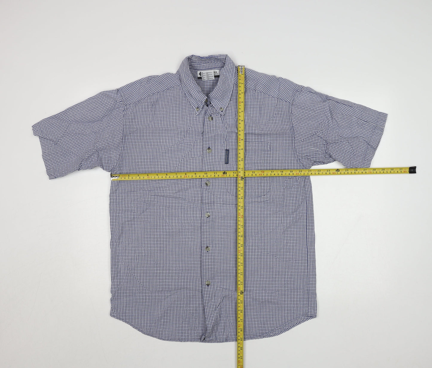 Columbia Men's Blue Check Short Sleeve Button-Up Cotton Shirt M