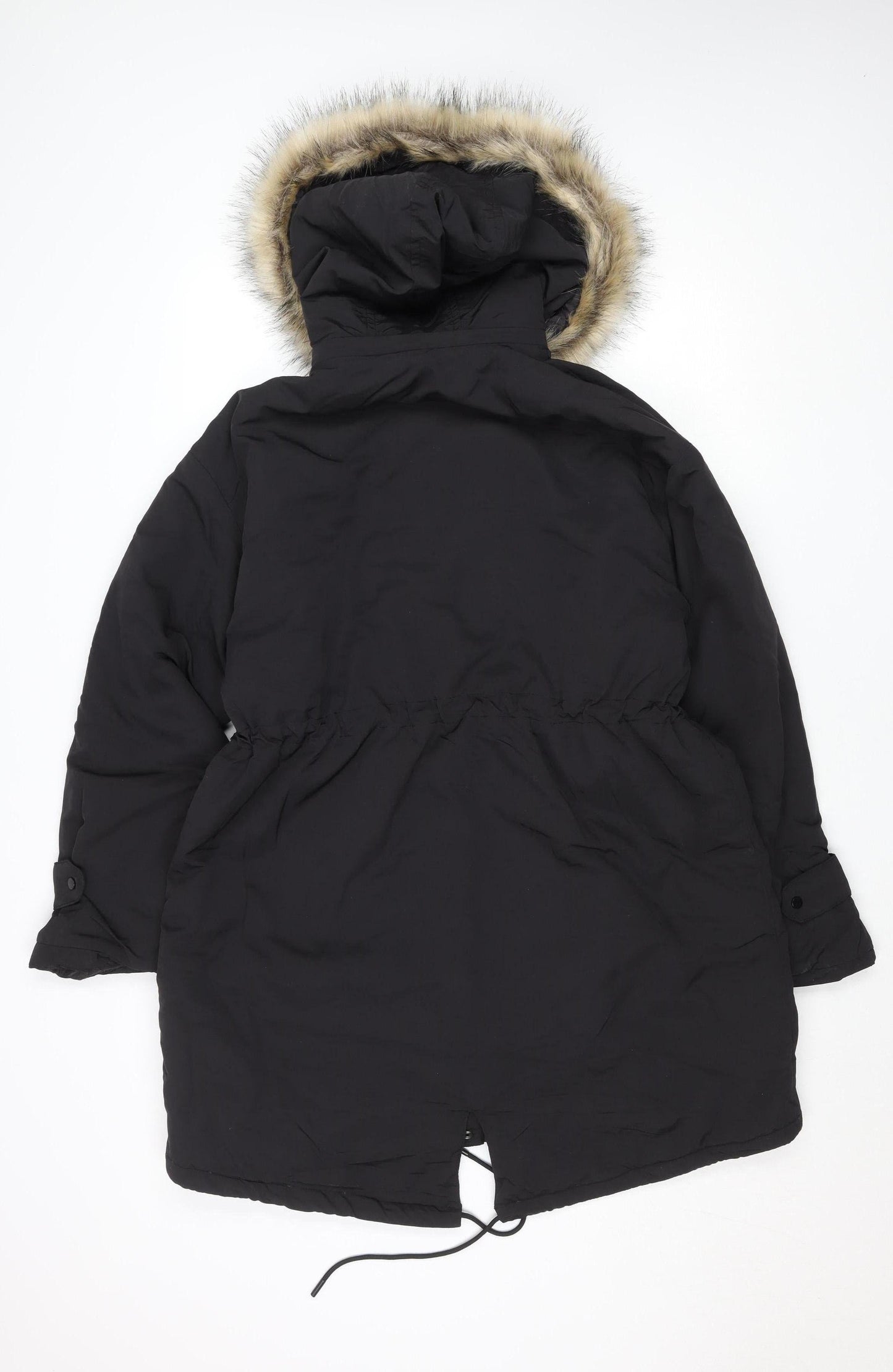 Primark Womens Black XS Hooded Parka Coat Faux Fur Trim Winter Jacket