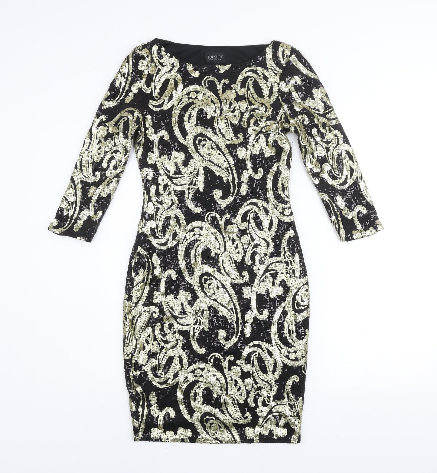 Topshop Women’s Black Sequin Bodycon Dress UK 10 Party Cocktail