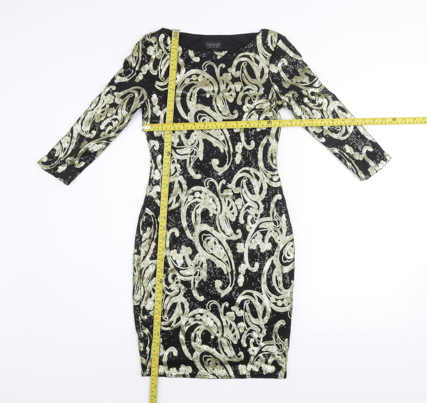 Topshop Women’s Black Sequin Bodycon Dress UK 10 Party Cocktail