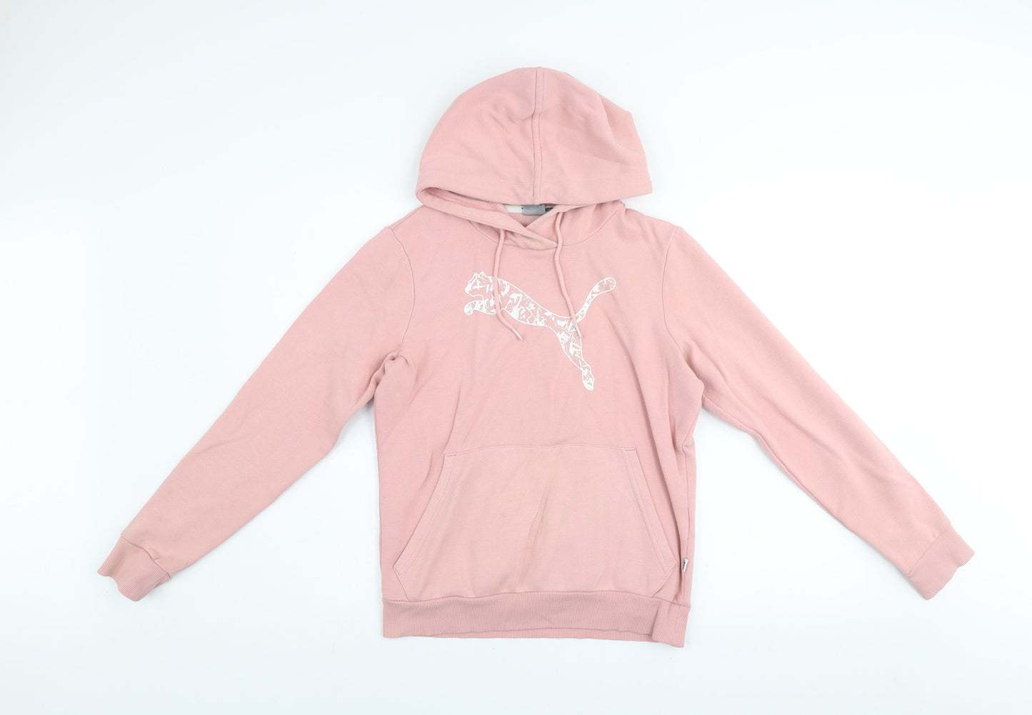 Puma Women Pink Pullover Hoodie Small Cotton Blend Logo Print