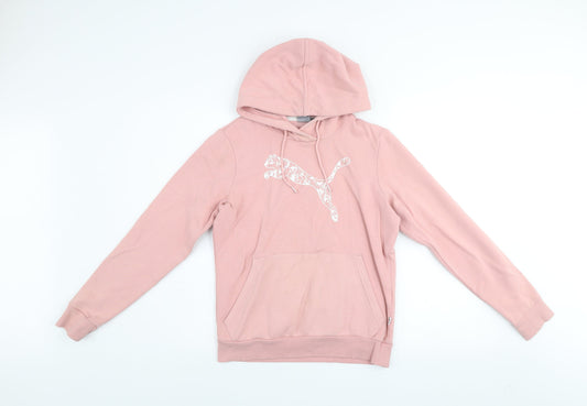 Puma Women Pink Pullover Hoodie Small Cotton Blend Logo Print