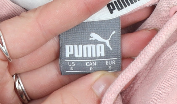 Puma Women Pink Pullover Hoodie Small Cotton Blend Logo Print