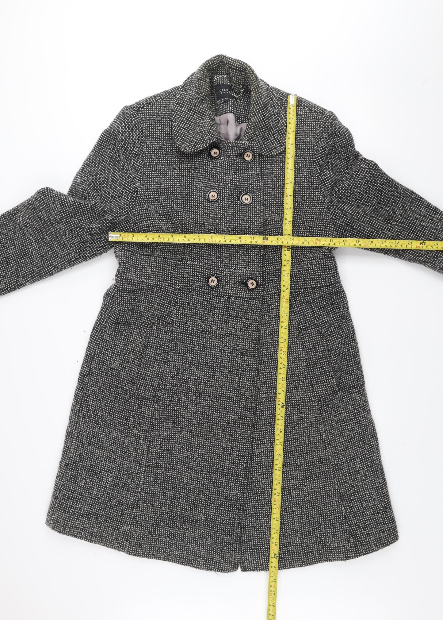 Debenhams Collection Women's Grey Wool Blend Double-Breasted Coat Size 12