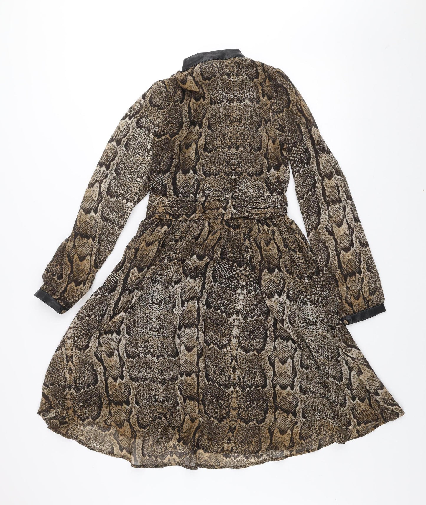 H&M Women's Brown Snake Print A-Line Dress Size 8 Long Sleeve